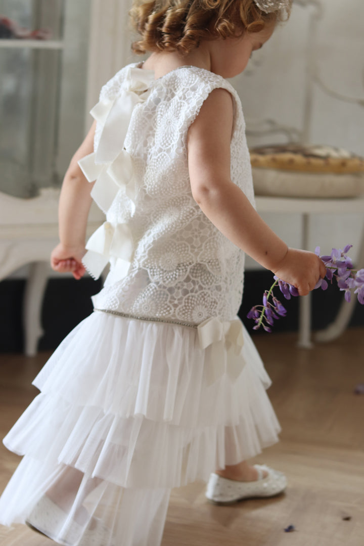 Phi "Rae" White Lace Blouse & Tulle Skirt | Millie and John