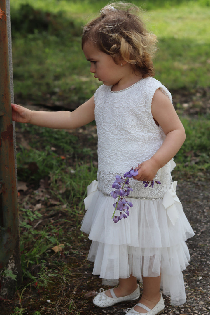 Phi "Rae" White Lace Blouse & Tulle Skirt | Millie and John