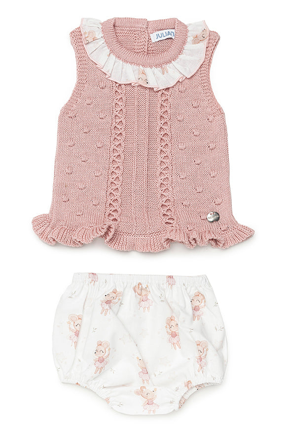 Juliana "Dorothy" Dusky Pink Ballerina Mouse Knit Top & Bloomers | Millie and John