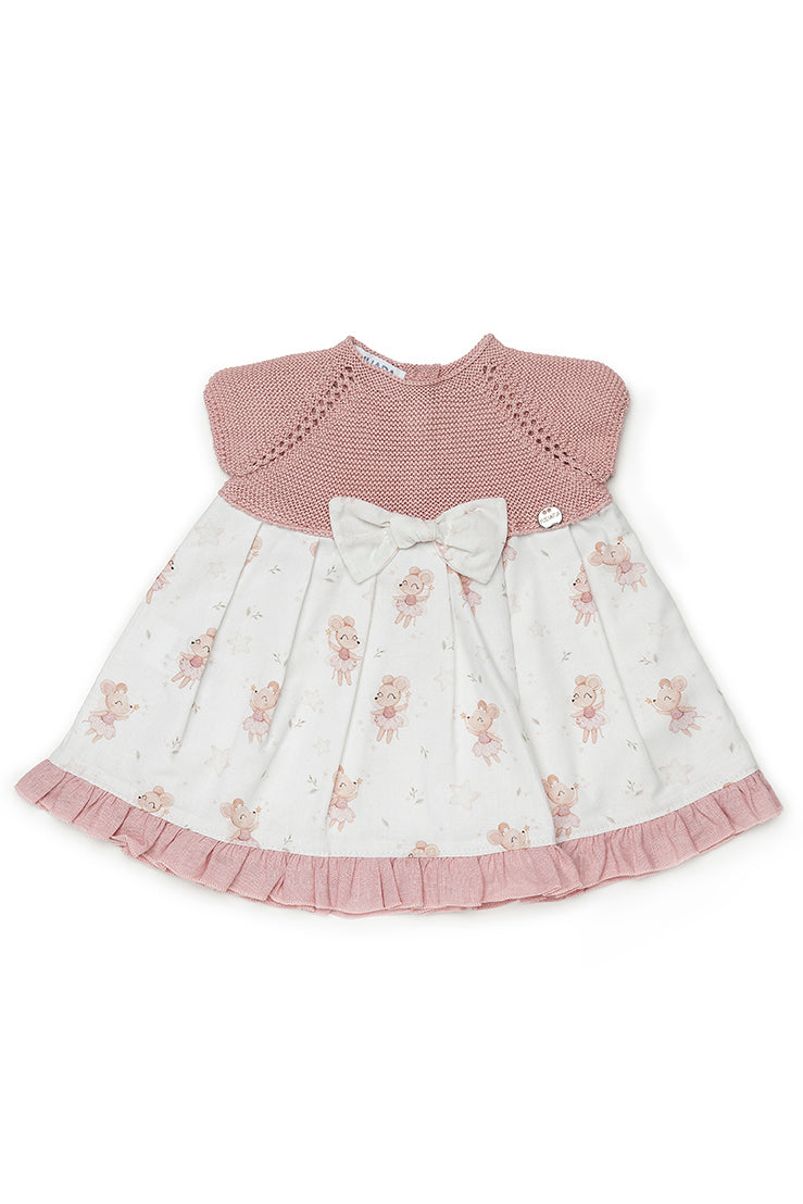 Juliana "Lucille" Dusky Pink Ballerina Mouse Half Knit Dress | Millie and John