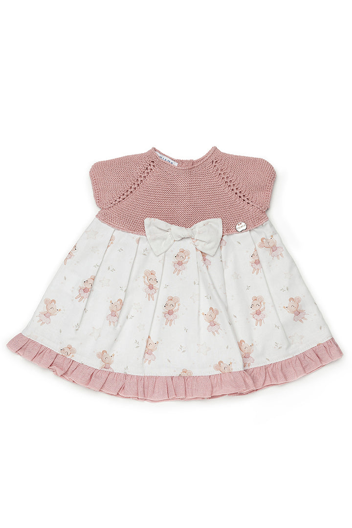 Juliana "Lucille" Dusky Pink Ballerina Mouse Half Knit Dress | Millie and John