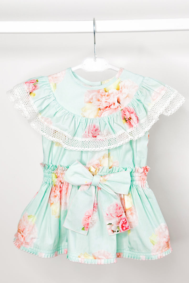 Phi "Kehlani" Aquamarine Pink Peony Blouse & Skirt | Millie and John