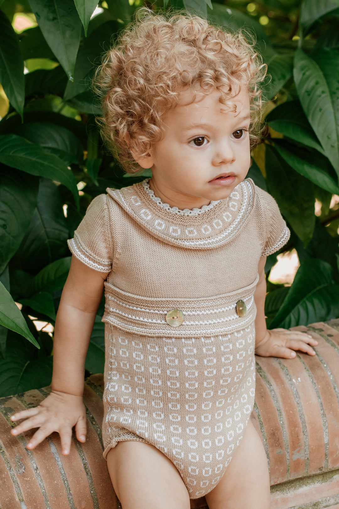 Rahigo PREORDER "William" Camel & Baby Blue Knit Romper | Millie and John