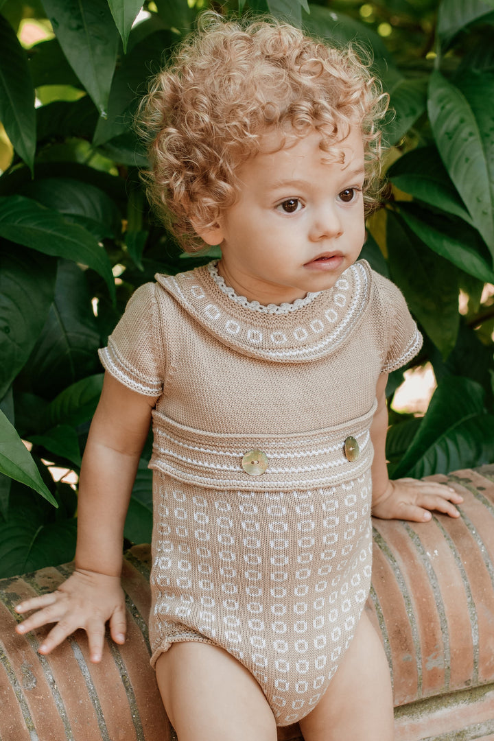 Rahigo PREORDER "William" Camel & Baby Blue Knit Romper | Millie and John