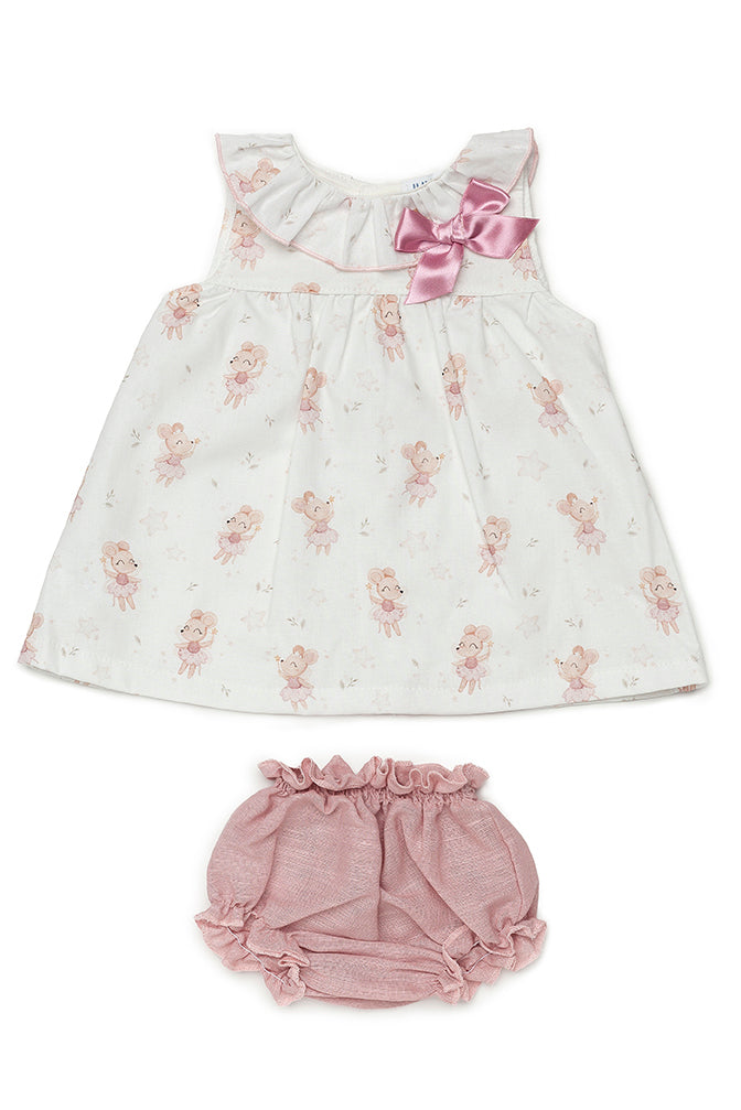 Juliana "Joelle" Dusky Pink Ballerina Mouse Dress & Bloomers | Millie and John