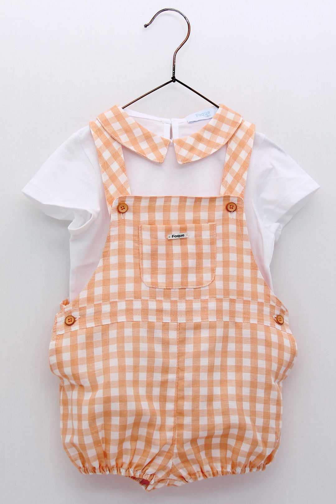 Foque "Micah" Peach Gingham Shirt & Dungarees | Millie and John