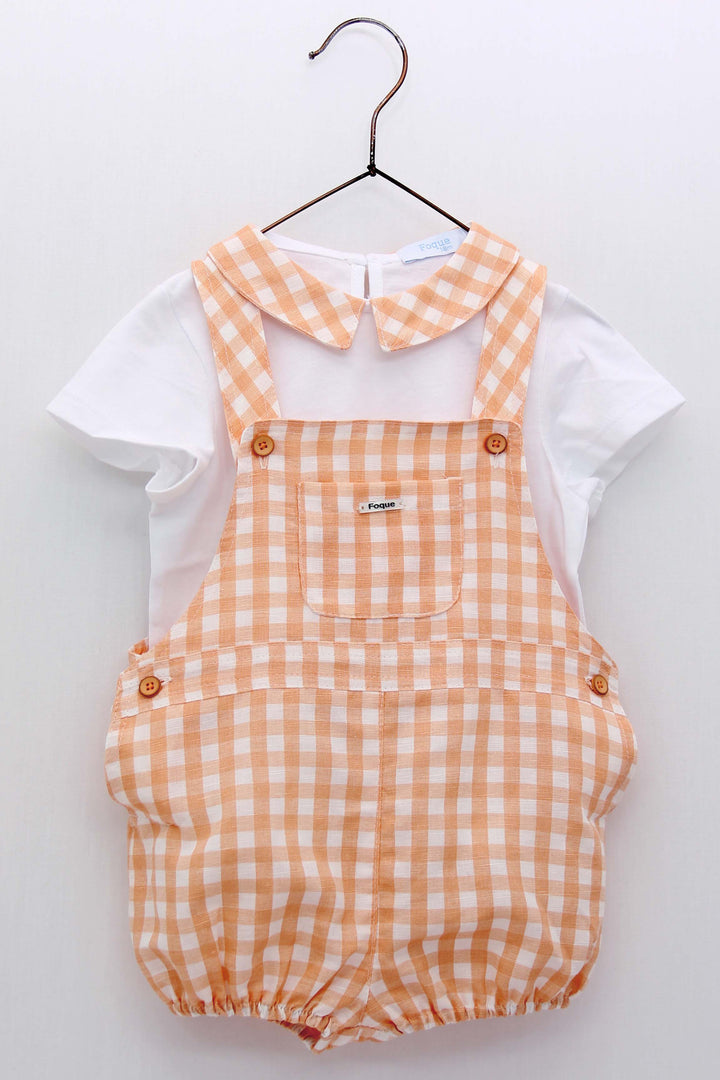 Foque "Micah" Peach Gingham Shirt & Dungarees | Millie and John