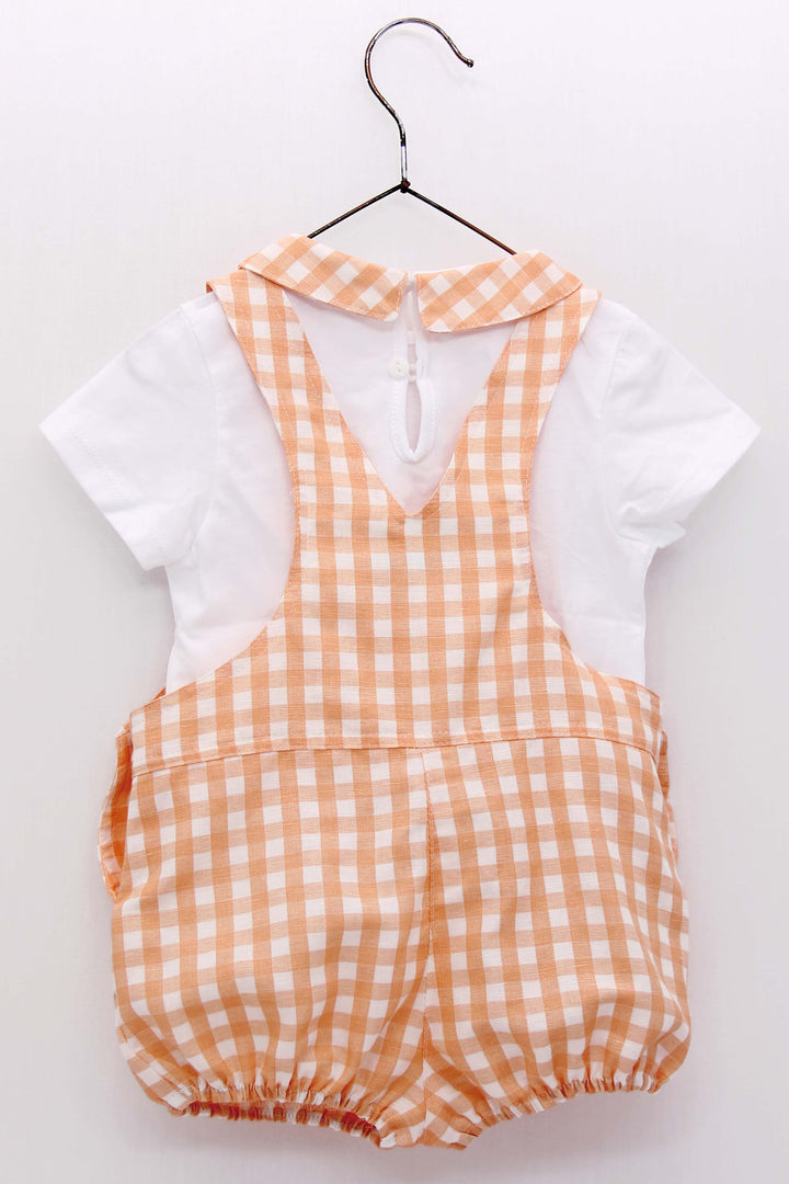 Foque "Micah" Peach Gingham Shirt & Dungarees | Millie and John