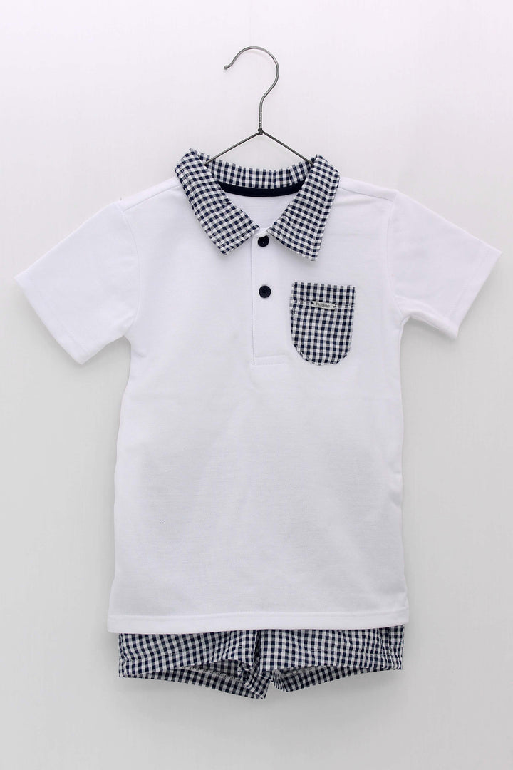 Foque "Dexter" Navy Gingham Polo Shirt & Shorts | Millie and John