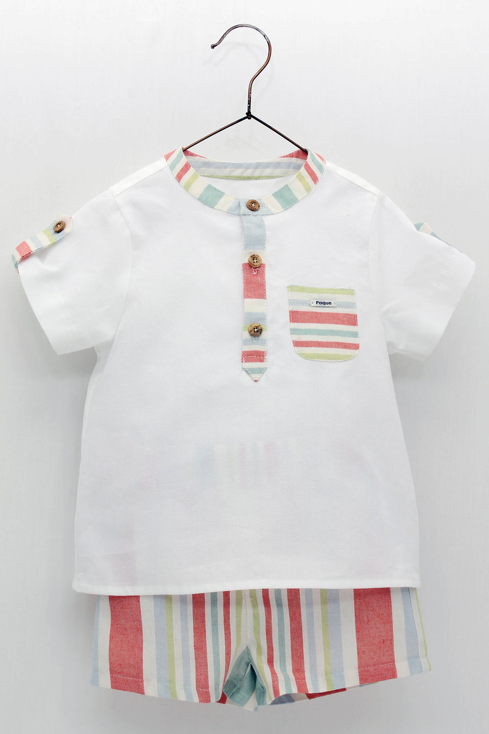 Foque "Pascal" White Shirt & Multicoloured Striped Shorts | Millie and John