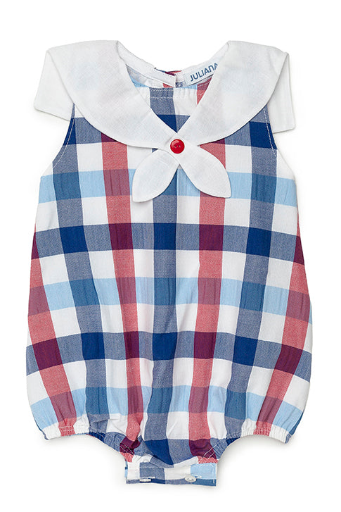 Juliana "Logan" Navy & Red Checked Sailor Romper | Millie and John