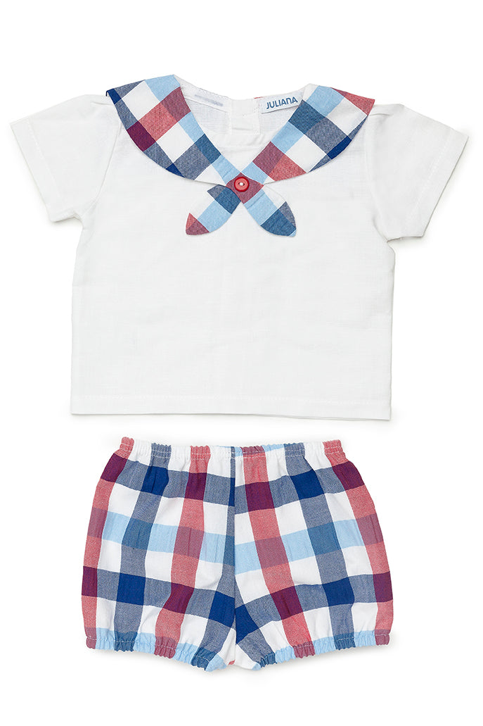 Juliana "Reuben" Navy & Red Checked Sailor Top & Jam Pants | Millie and John