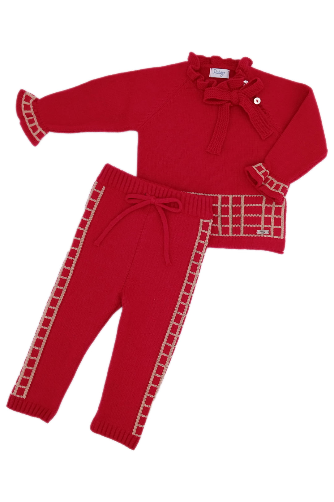 Rahigo "Sienna" Red & Camel Check Knit Tracksuit | Millie and John