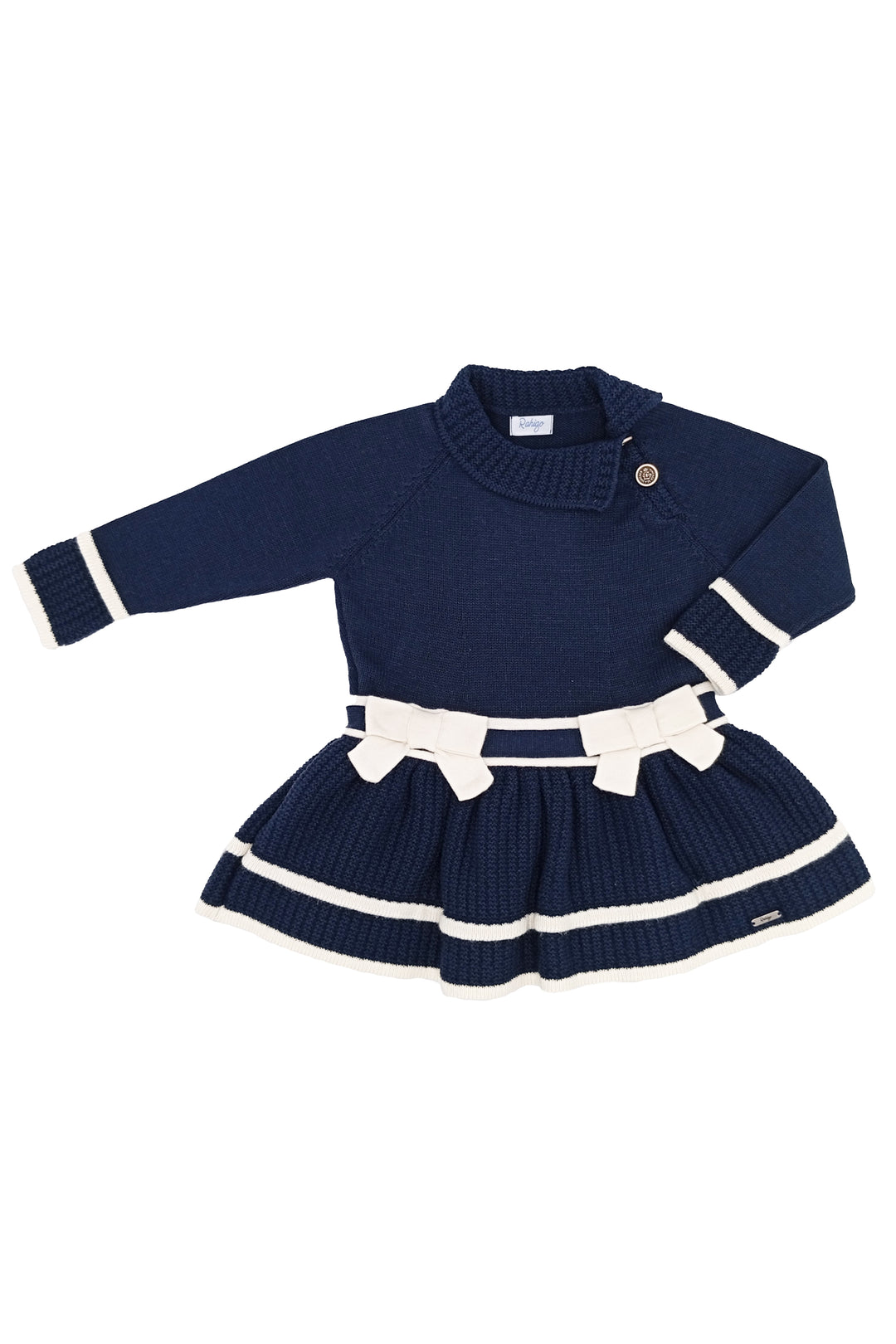 Rahigo "Penelope" Navy & Cream Knit Drop Waist Dress | Millie and John