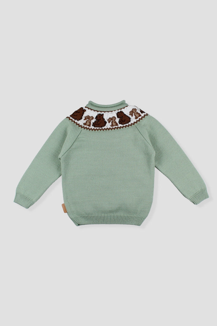 Foque "Stevie" Sage Green Knit Bear Jumper | Millie and John