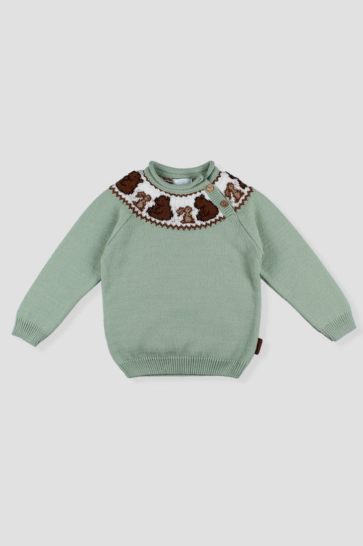 Foque "Stevie" Sage Green Knit Bear Jumper | Millie and John