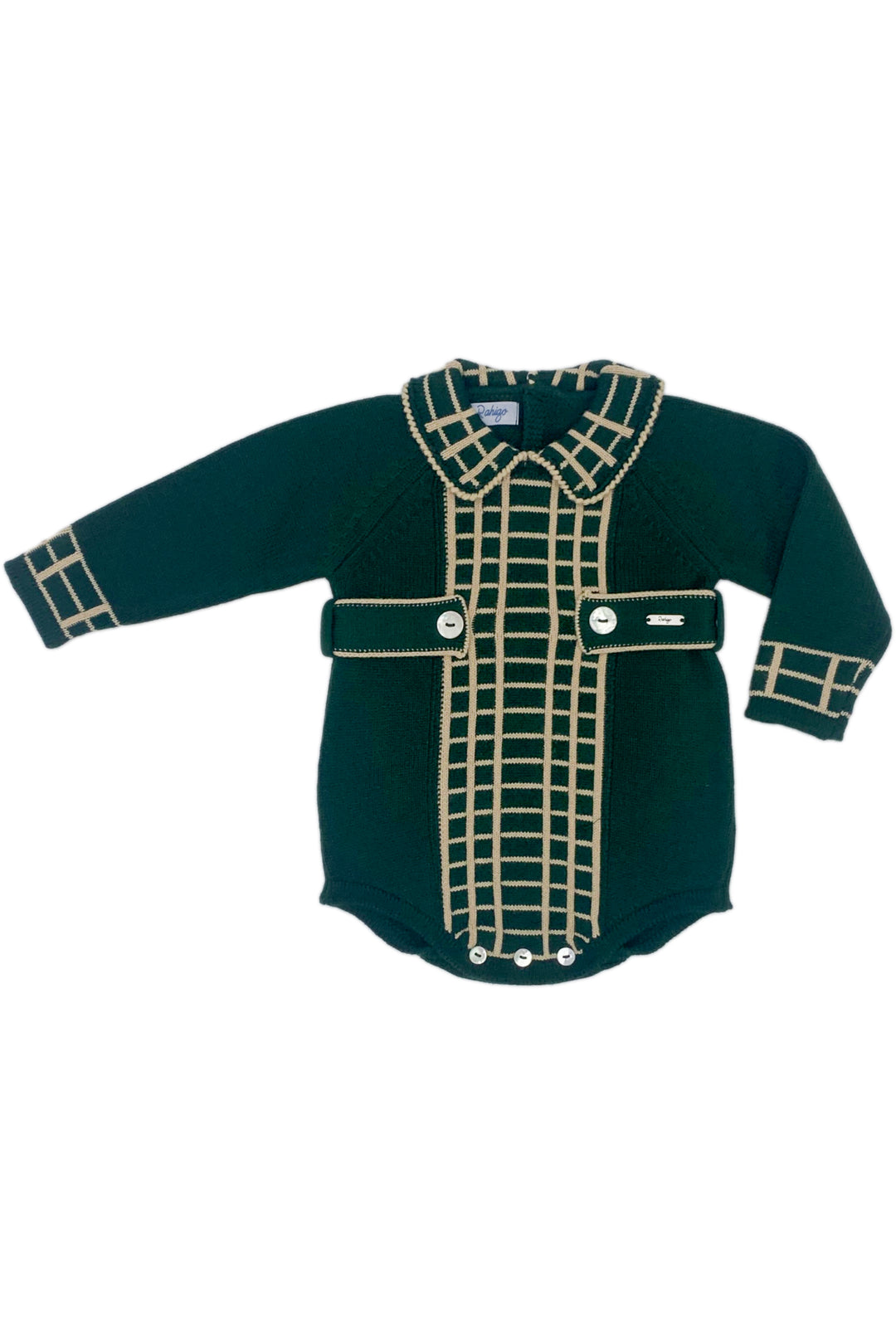 Rahigo "Joss" Bottle Green & Camel Check Knit Romper | Millie and John