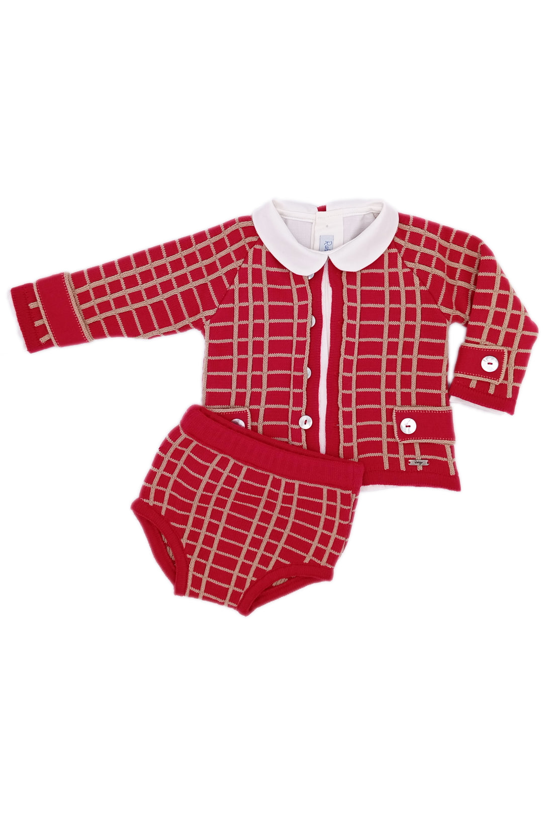 "Alexander" Red & Camel Check Knit Cardigan, Shirt & Jam Pants