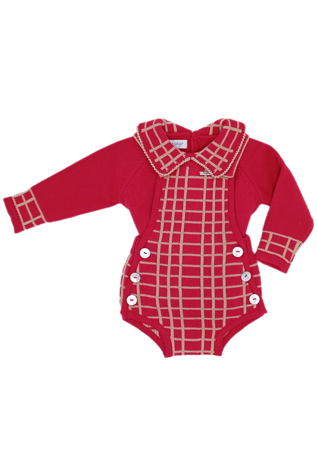 Rahigo "Vinnie" Red & Camel Check Knit Dungaree Romper Set | Millie and John