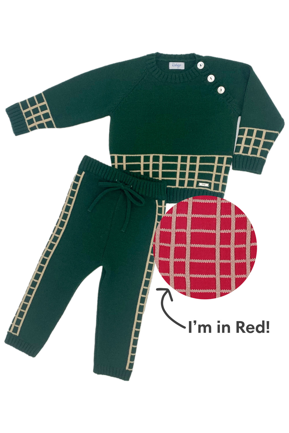 Rahigo "Edward" Red & Camel Check Knit Tracksuit | Millie and John
