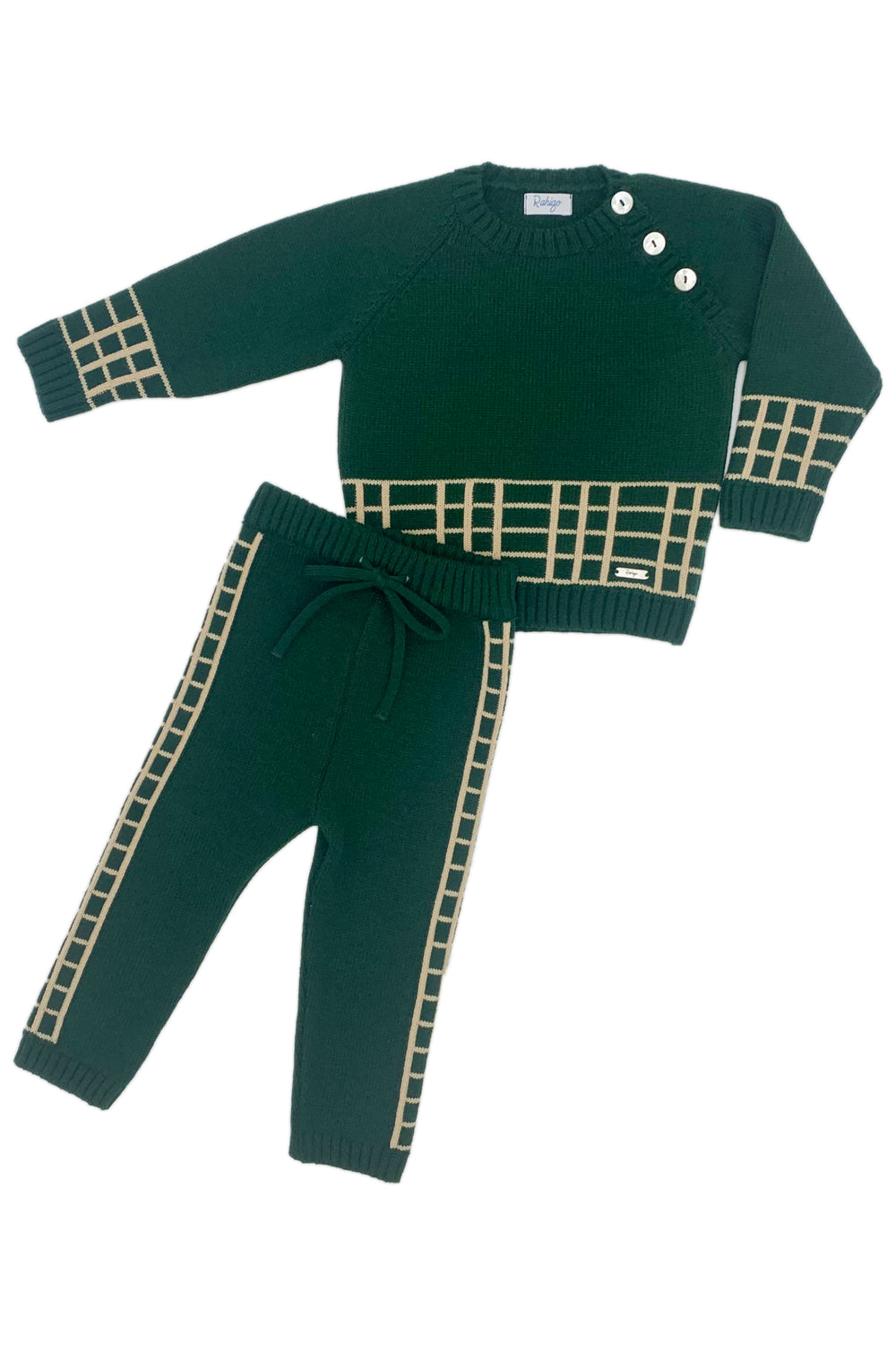 Rahigo "Edward" Bottle Green & Camel Check Knit Tracksuit | Millie and John