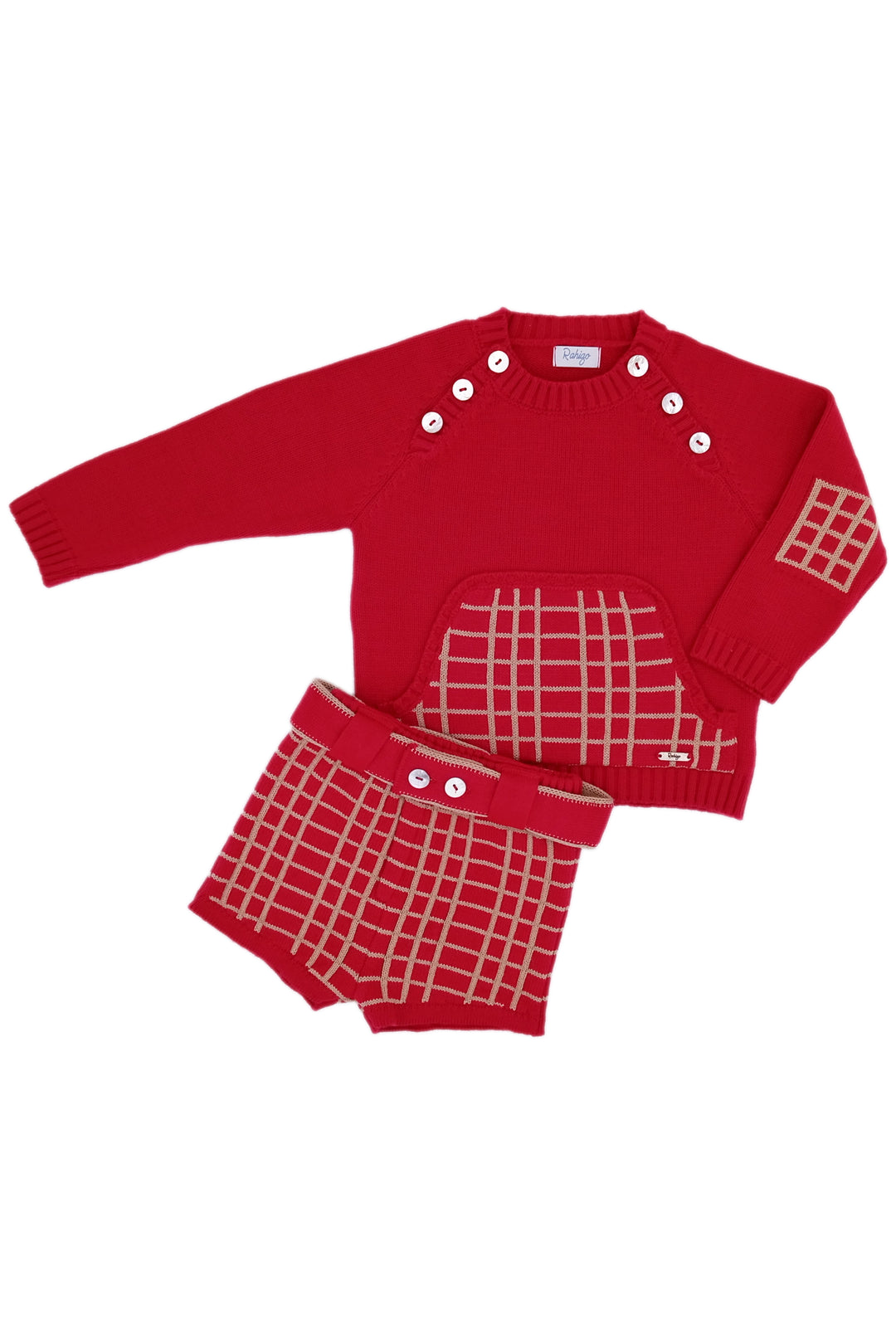 "Roman" Red & Camel Check Knit Jumper & Shorts