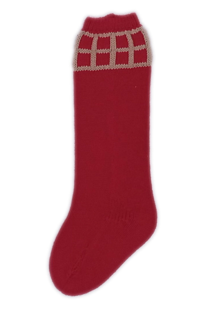 Red & Camel Knit Knee High Socks