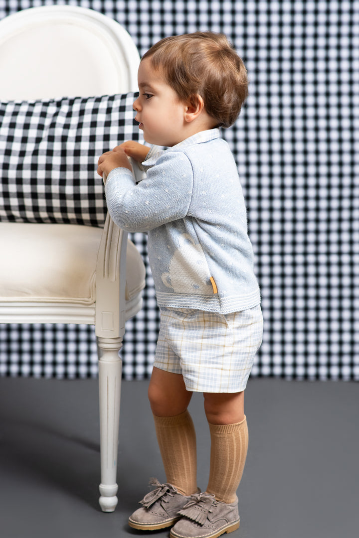 Foque "Eddie" Sky Blue Knit Teddy Top & Tartan Shorts | Millie and John