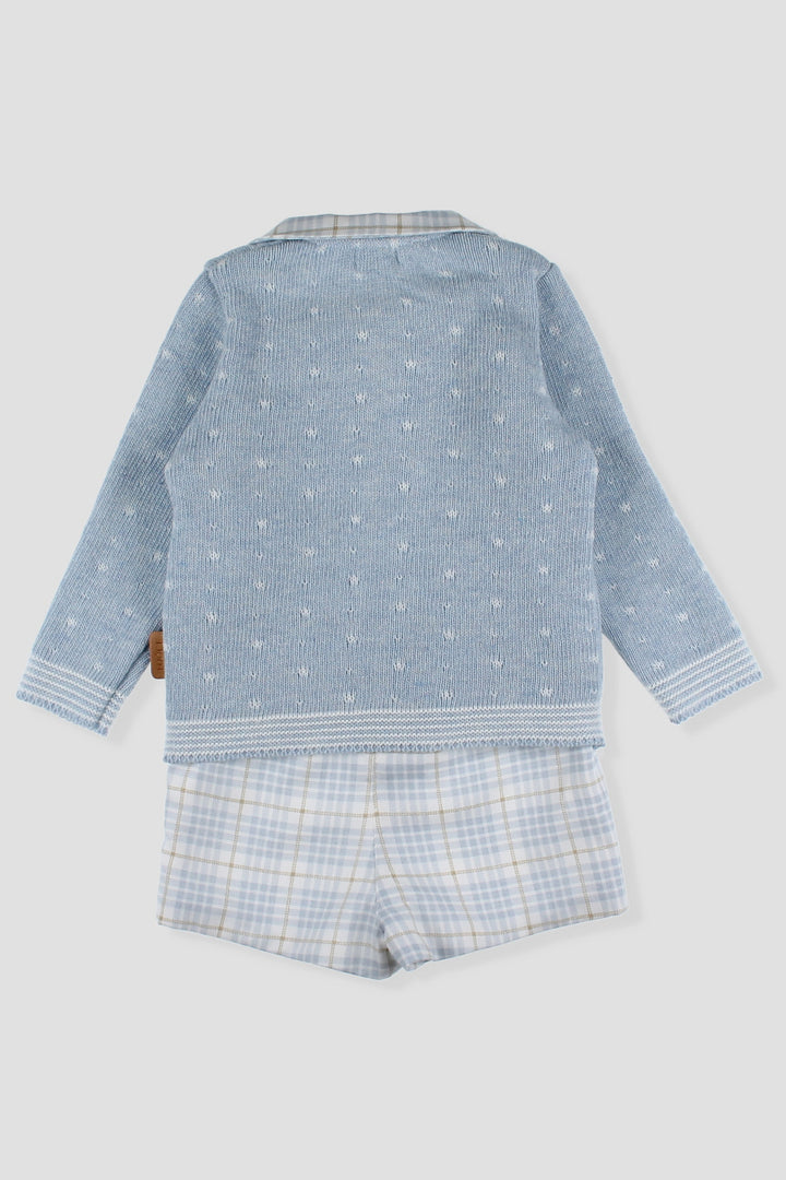 Foque "Eddie" Sky Blue Knit Teddy Top & Tartan Shorts | Millie and John