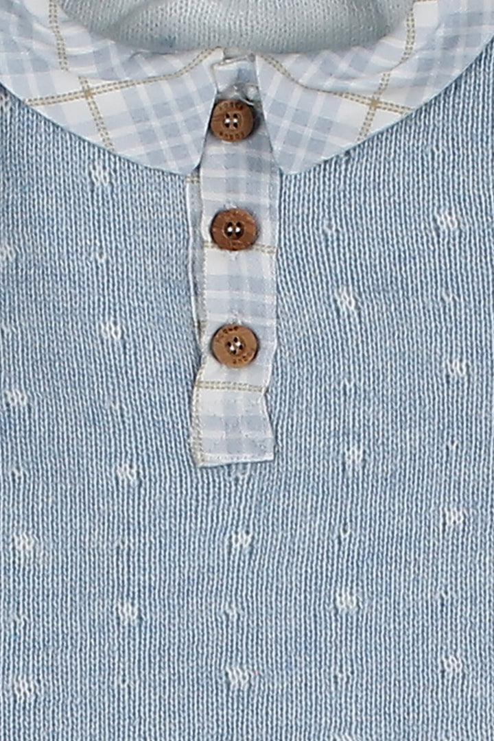 Foque "Eddie" Sky Blue Knit Teddy Top & Tartan Shorts | Millie and John