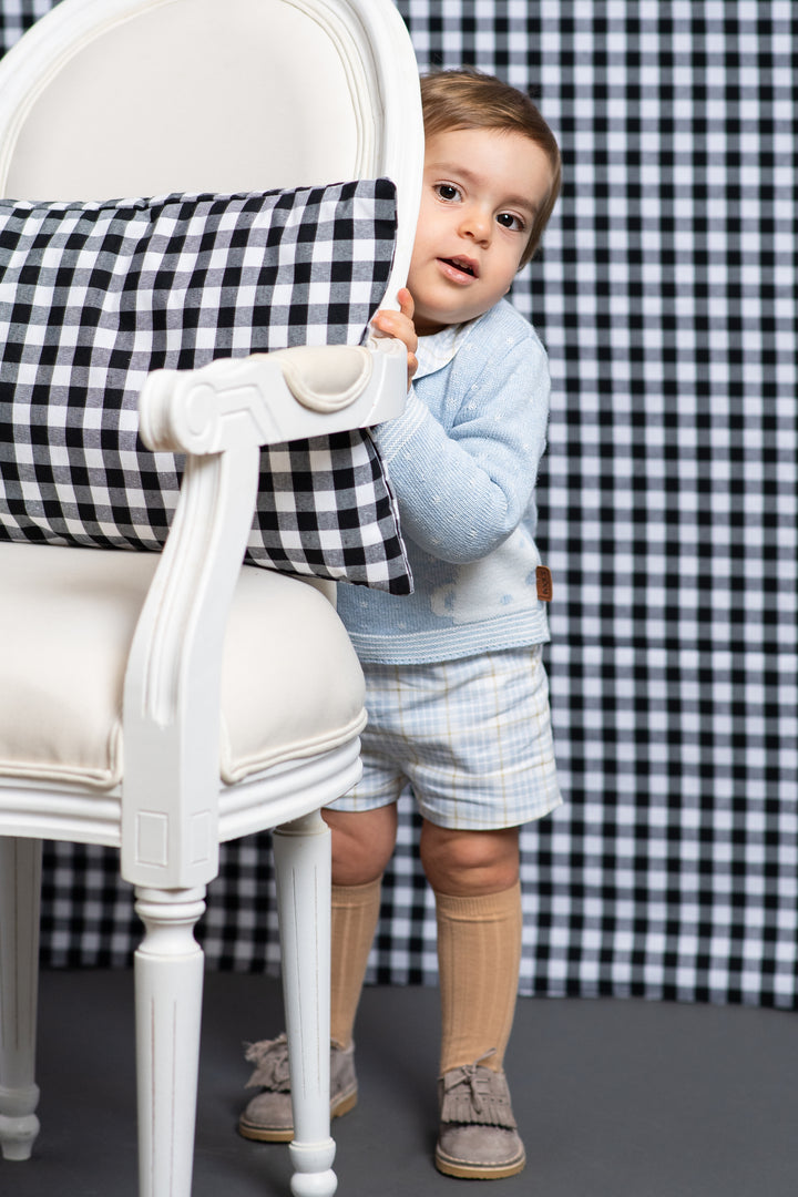 Foque "Eddie" Sky Blue Knit Teddy Top & Tartan Shorts | Millie and John