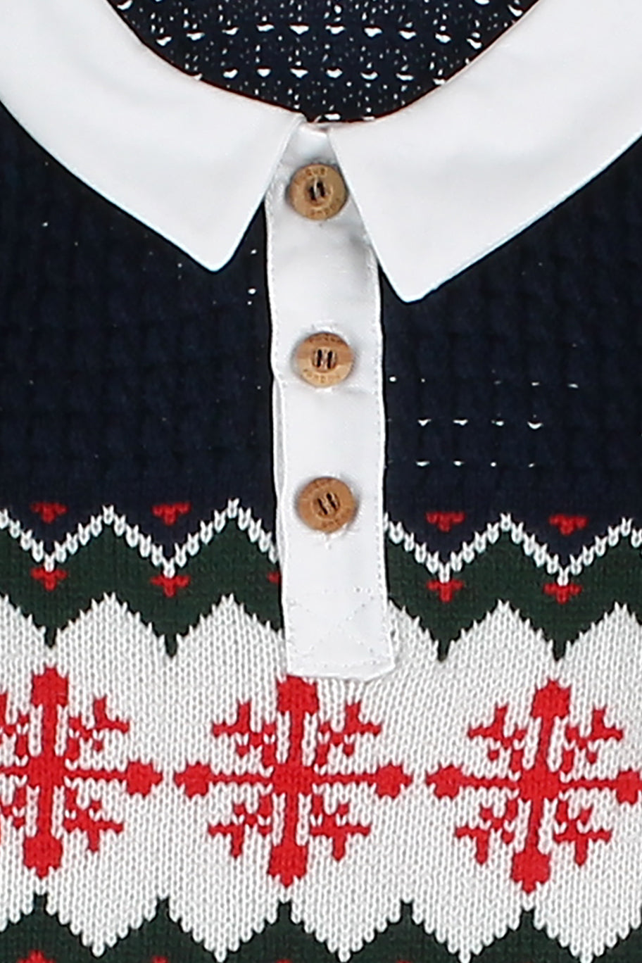 Foque "Arlo" Navy Fair Isle Polo Top & Red Tartan Shorts | Millie and John