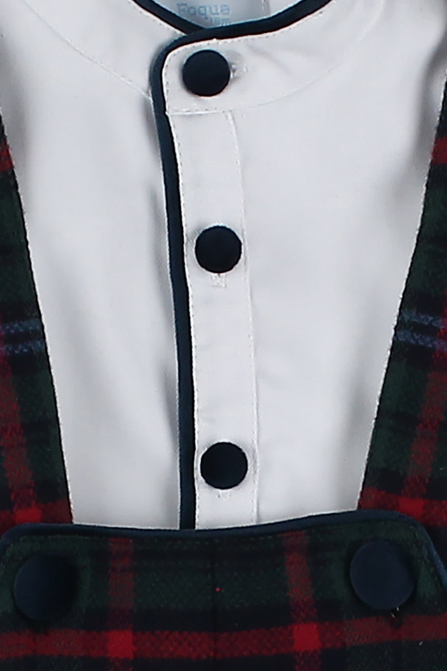 Foque "Atticus" Shirt & Bottle Green Tartan Shorts with Braces | Millie and John
