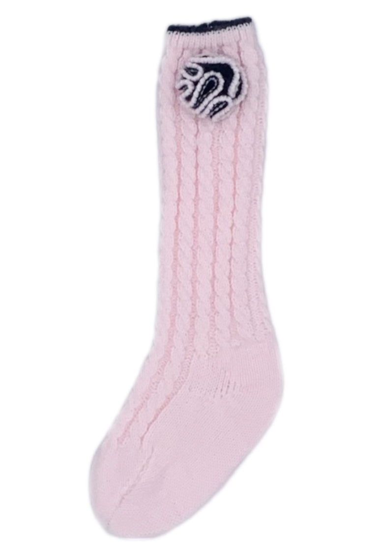 Baby Pink & Navy Cable Knit Knee High Socks