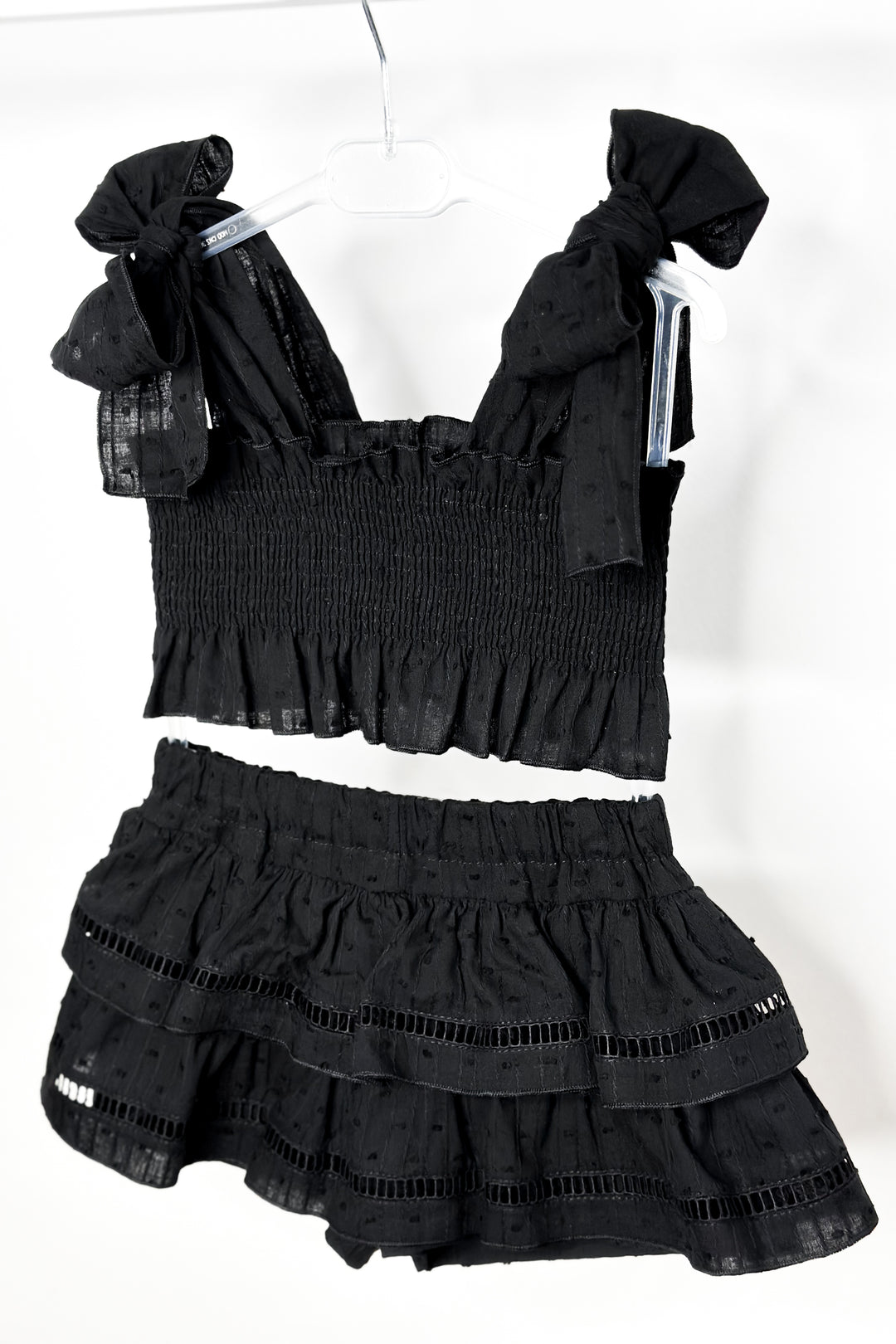 Phi "Sabrina" Black Plumeti Dot Crop Top & Skort | Millie and John