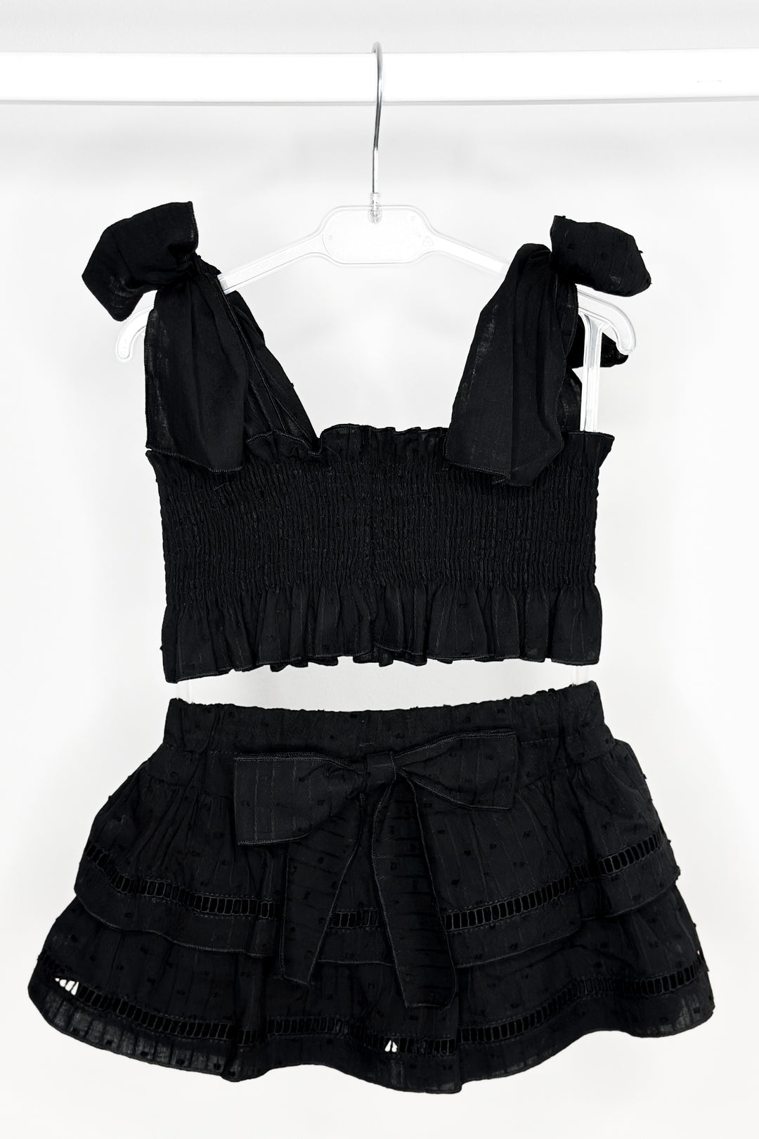 Phi "Sabrina" Black Plumeti Dot Crop Top & Skort | Millie and John