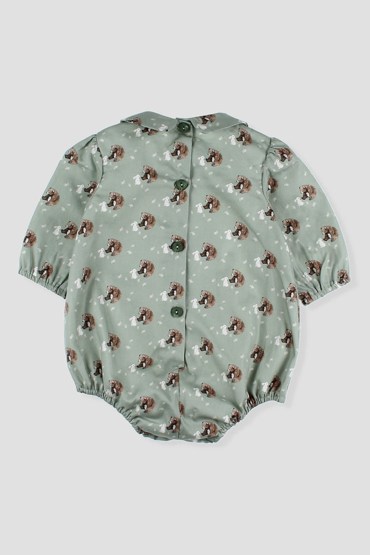 Foque "Alfred" Sage Green Bear Romper | Millie and John