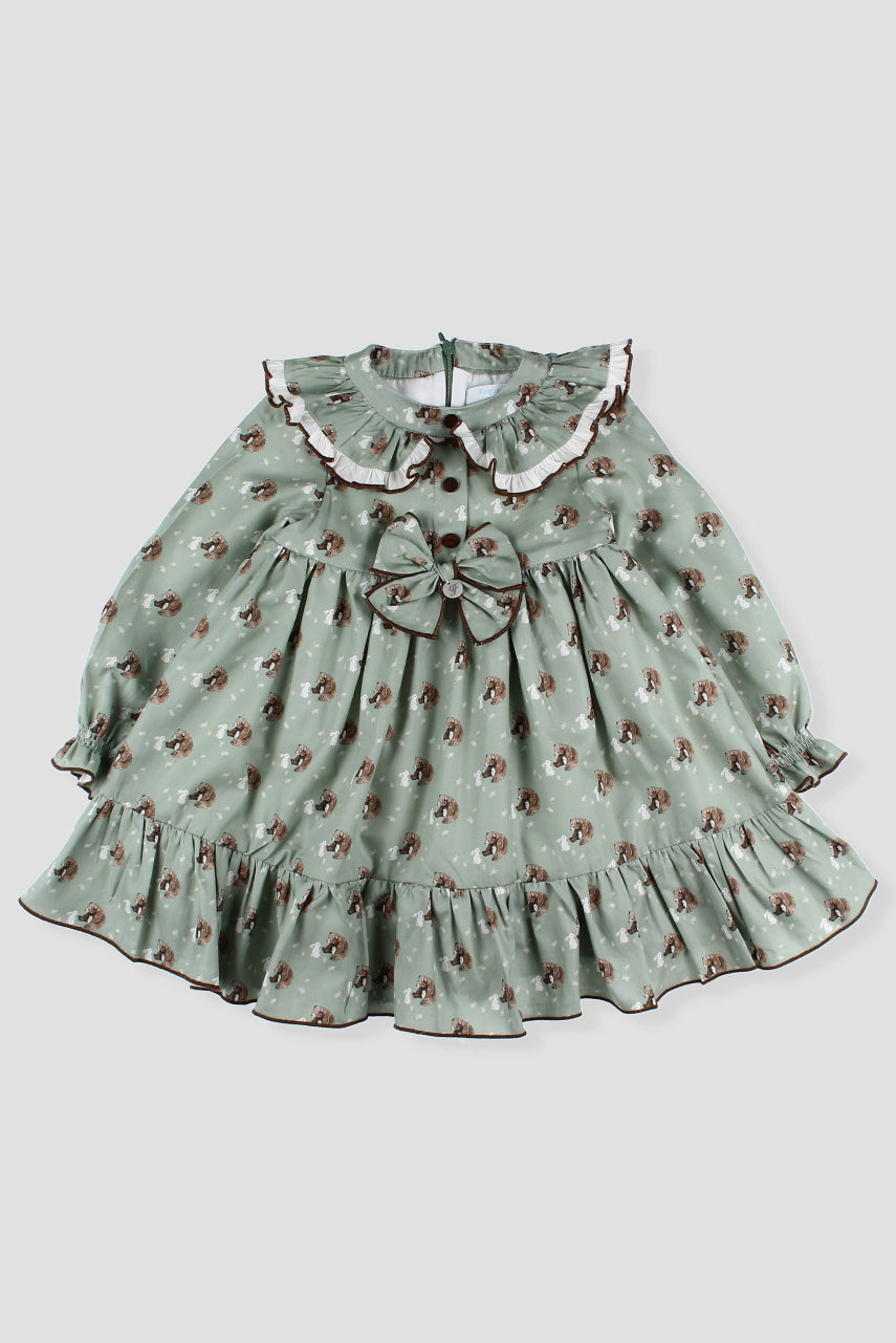 Foque "Eden" Sage Green Bear Dress | Millie and John