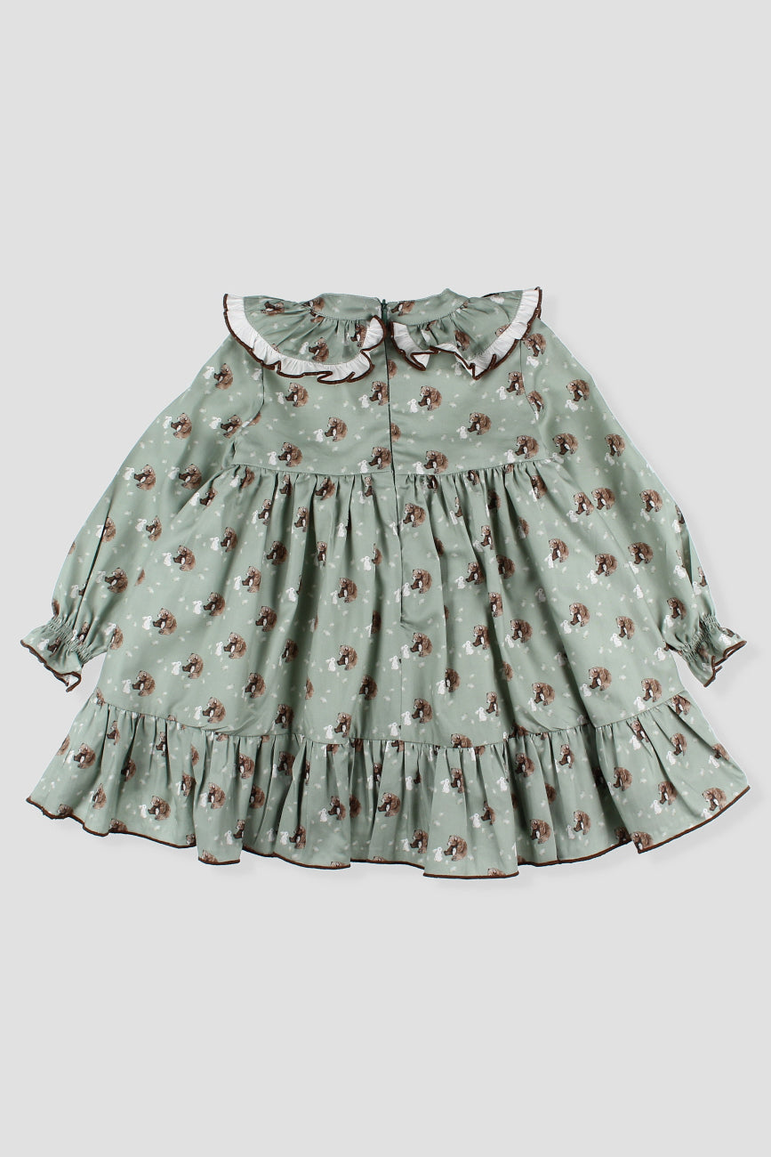 Foque "Eden" Sage Green Bear Dress | Millie and John
