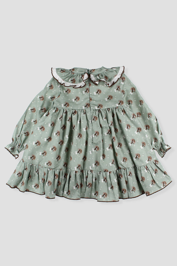 Foque "Eden" Sage Green Bear Dress | Millie and John
