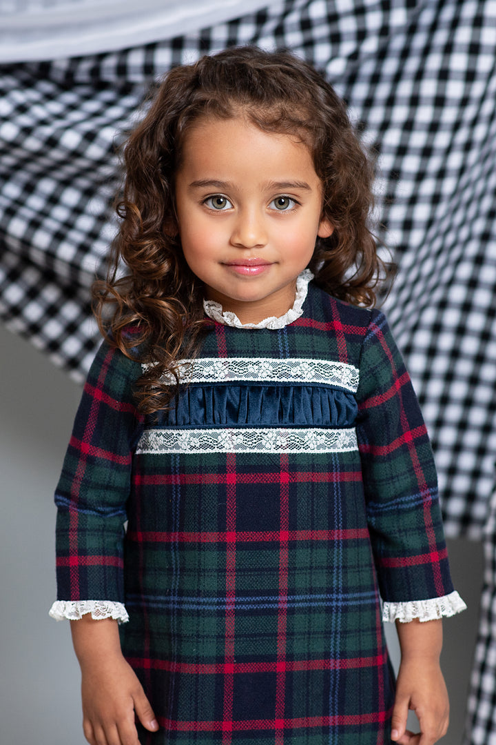 Foque "Malia" Bottle Green Tartan Dress | Millie and John