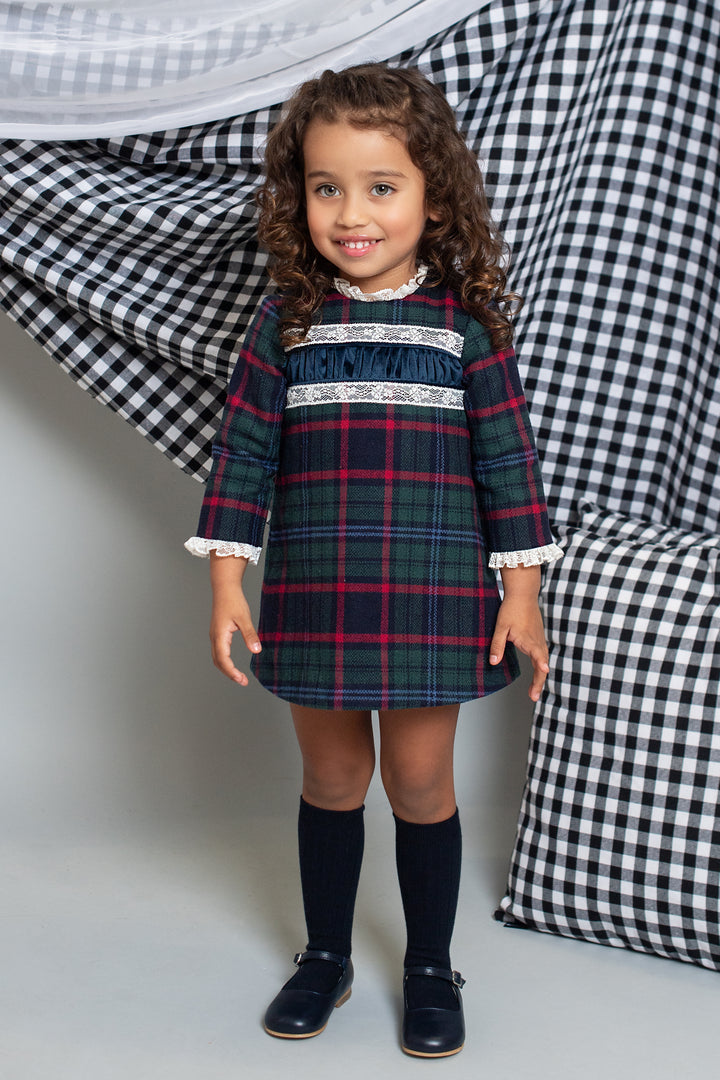 Foque "Malia" Bottle Green Tartan Dress | Millie and John