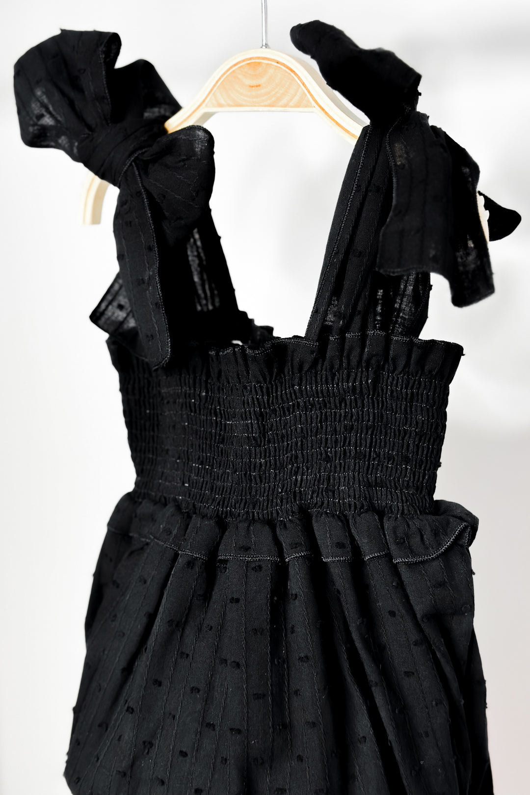 Phi "Aaliyah" Black Plumeti Dot Romper | Millie and John