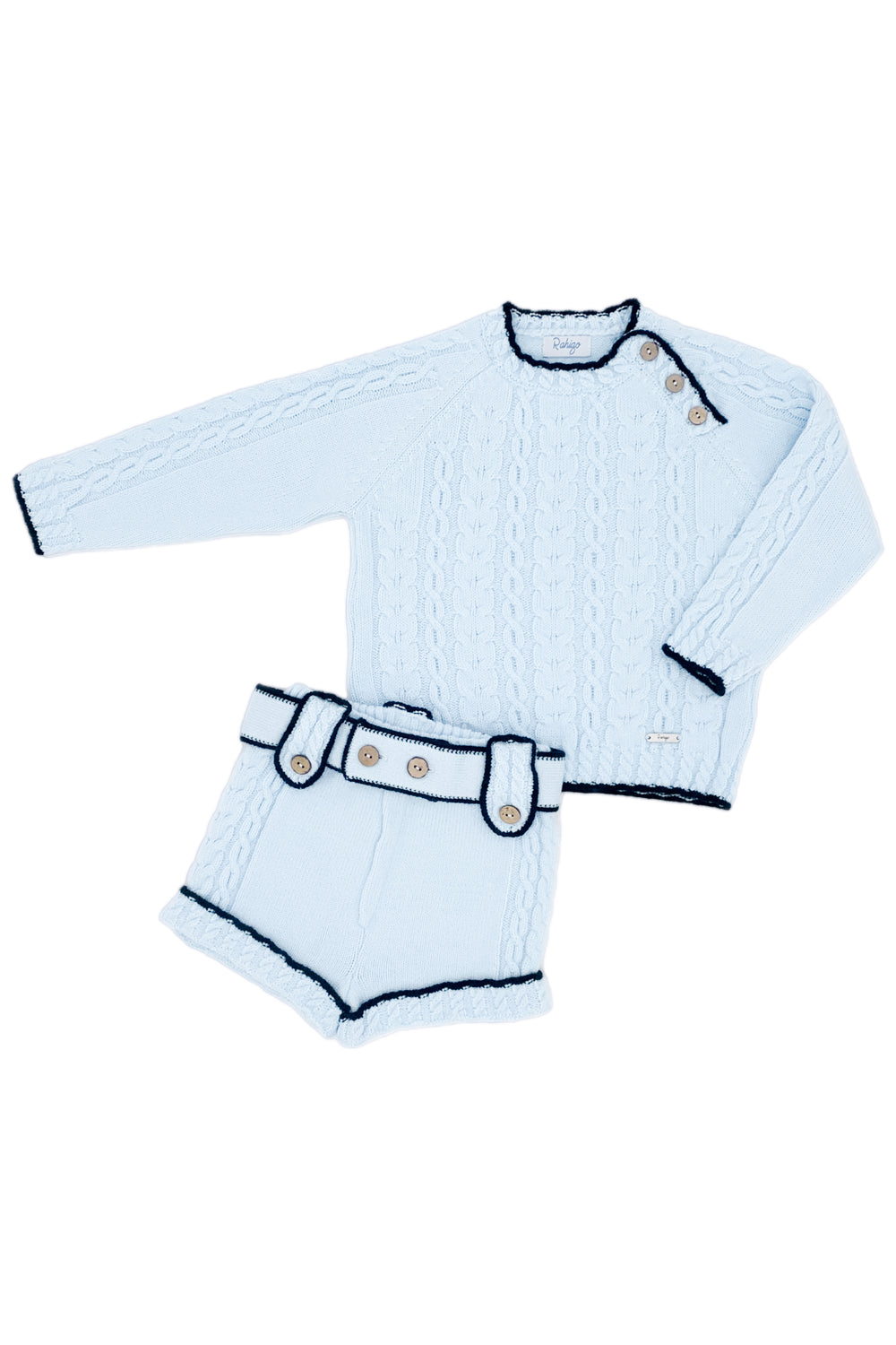 Rahigo "Henry" Baby Blue & Navy Knit Jumper & Shorts | Millie and John