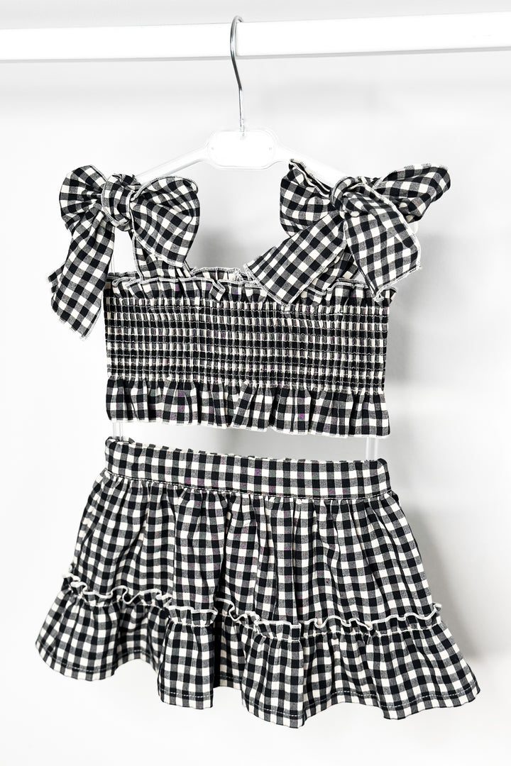 Phi "Callie" Black Gingham Dot Crop Top & Skirt | Millie and John