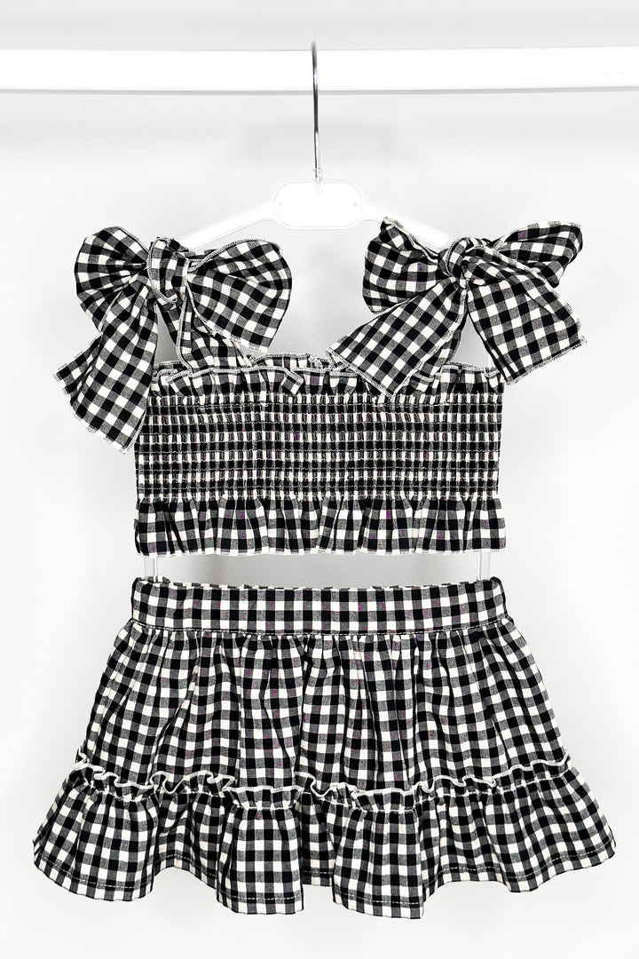 Phi "Callie" Black Gingham Dot Crop Top & Skirt | Millie and John