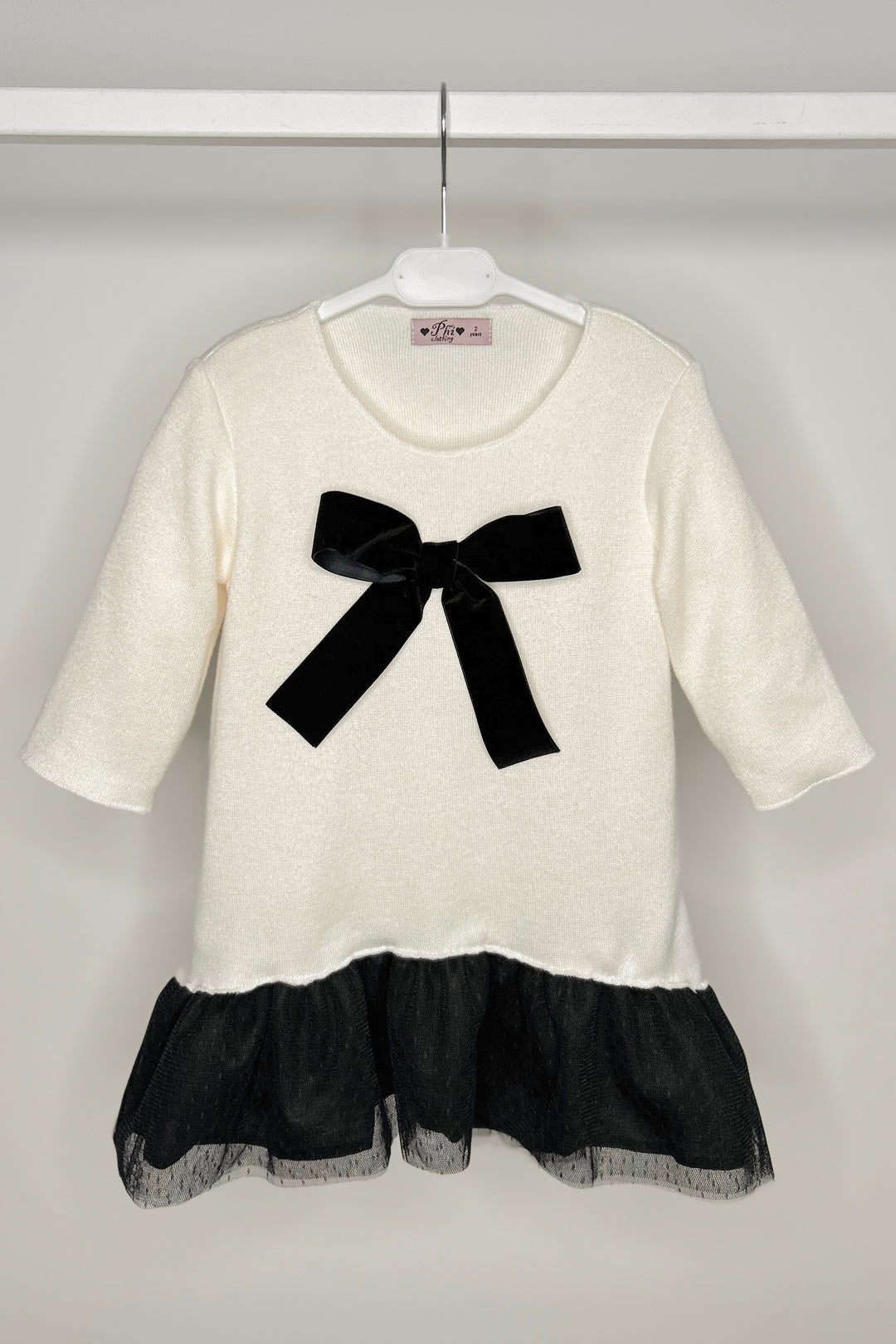 Phi "Belinda" Ivory & Black Knit Tulle Dress | Millie and John