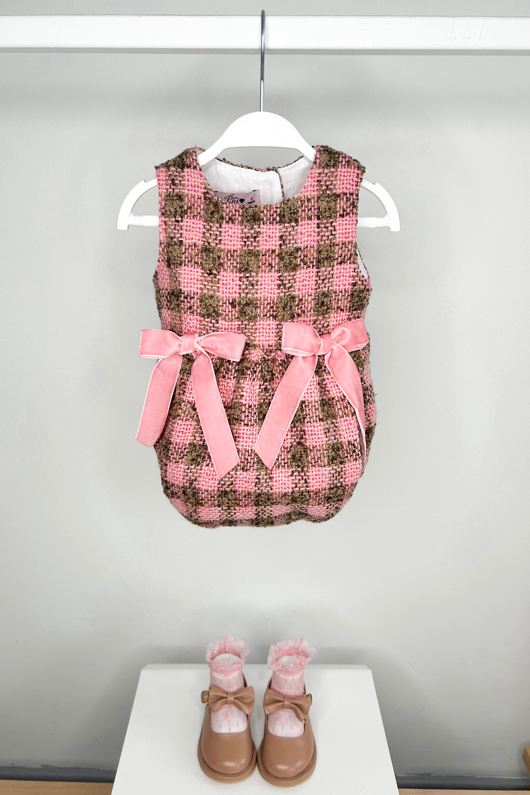 Phi "Thalia" Pink & Beige Tweed Romper | Millie and John