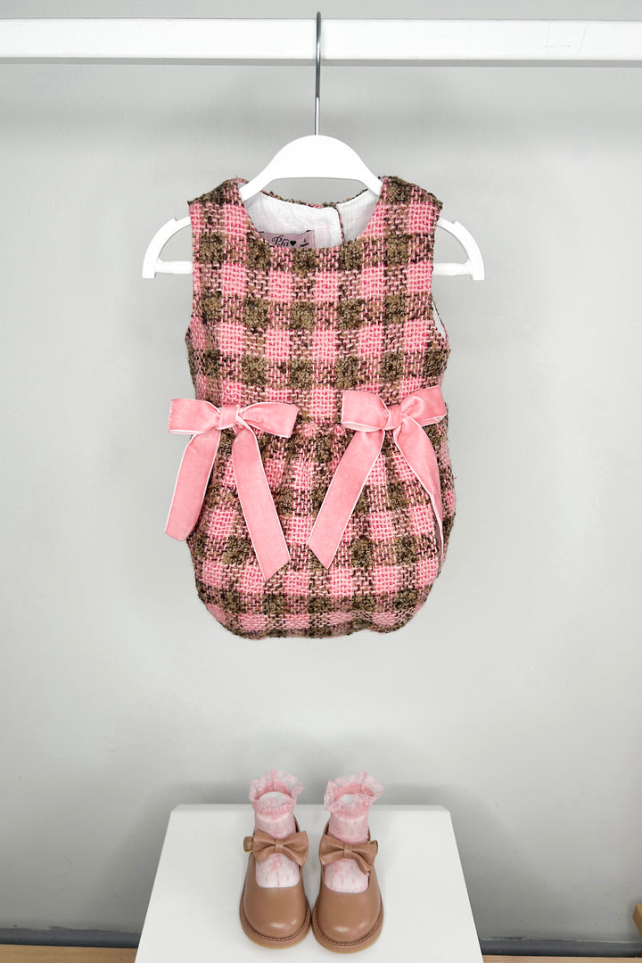 Phi "Thalia" Pink & Beige Tweed Romper | Millie and John