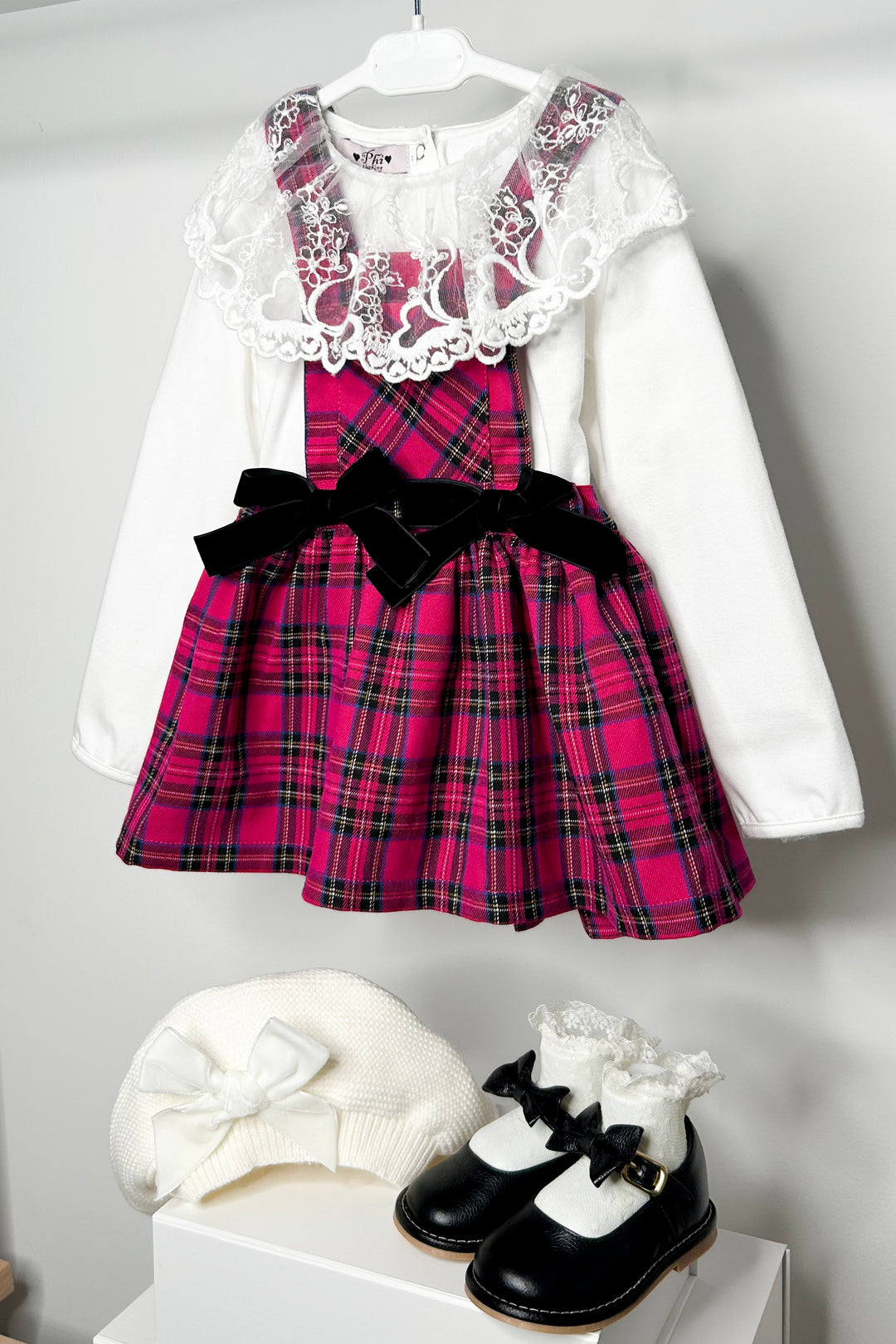 Phi "Giovanna" Hot Pink Tartan Pinafore Dress | Millie and John